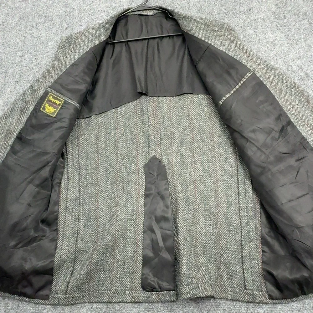 Vintage Kingsridge Blazer Mens 46L Gray Wool Herringbone Pinstripe Academic